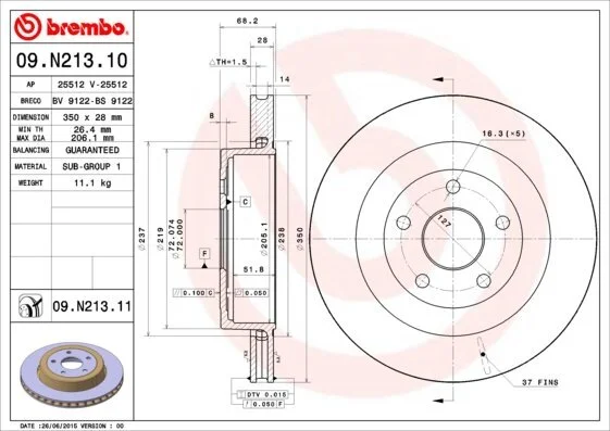 Гальмівний диск BREMBO 09.N213.11 (фото 1)