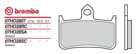 Гальмівні колодки BREMBO BRM 07HO2807 (фото 1)