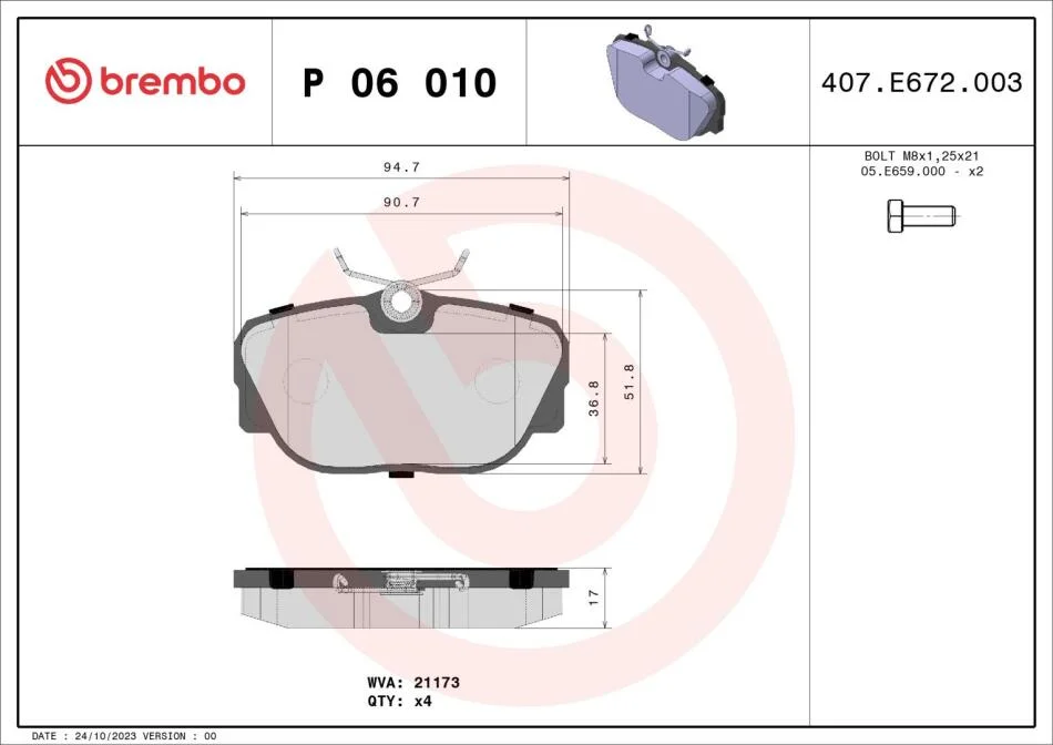 Гальмівні колодки дискові BREMBO P06 010 (фото 1)