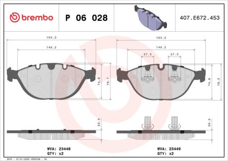 Гальмівні колодки, дискові BREMBO P 06 028