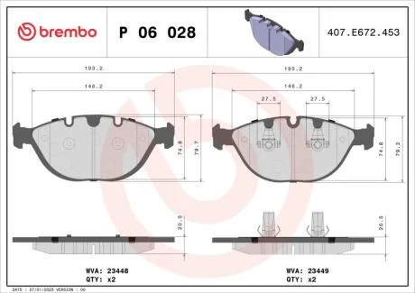 Гальмівні колодки, дискові BREMBO P 06 028