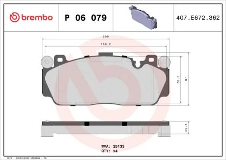 Гальмівні колодки дискові BREMBO P06 079