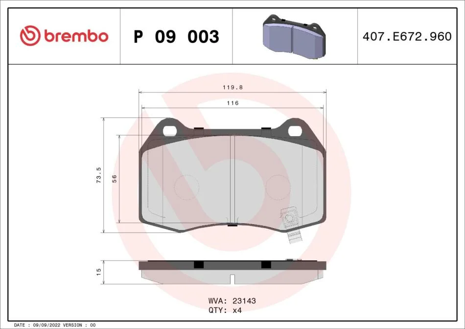 Гальмівні колодки дискові BREMBO P09 003 (фото 1)