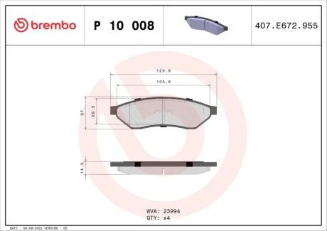 Гальмівні колодки дискові BREMBO P10 008