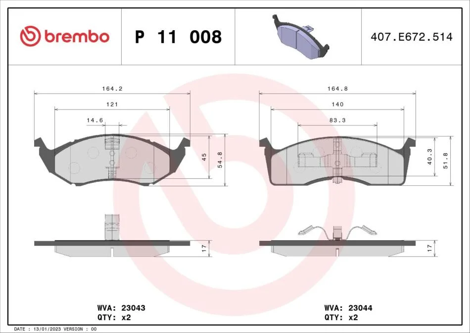 Гальмівні колодки дискові BREMBO P11 008 (фото 1)