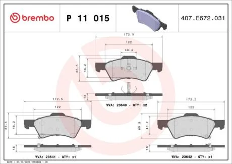 Гальмівні колодки дискові BREMBO P11 015
