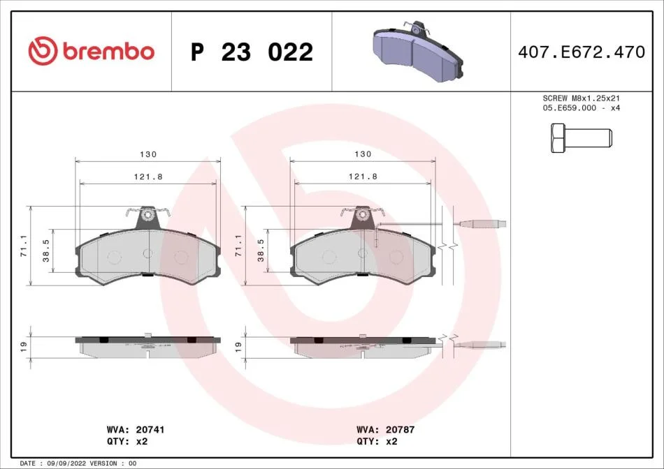 Гальмівні колодки дискові BREMBO P23 022 (фото 1)