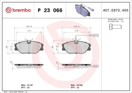 Гальмівні колодки дискові BREMBO P23 066