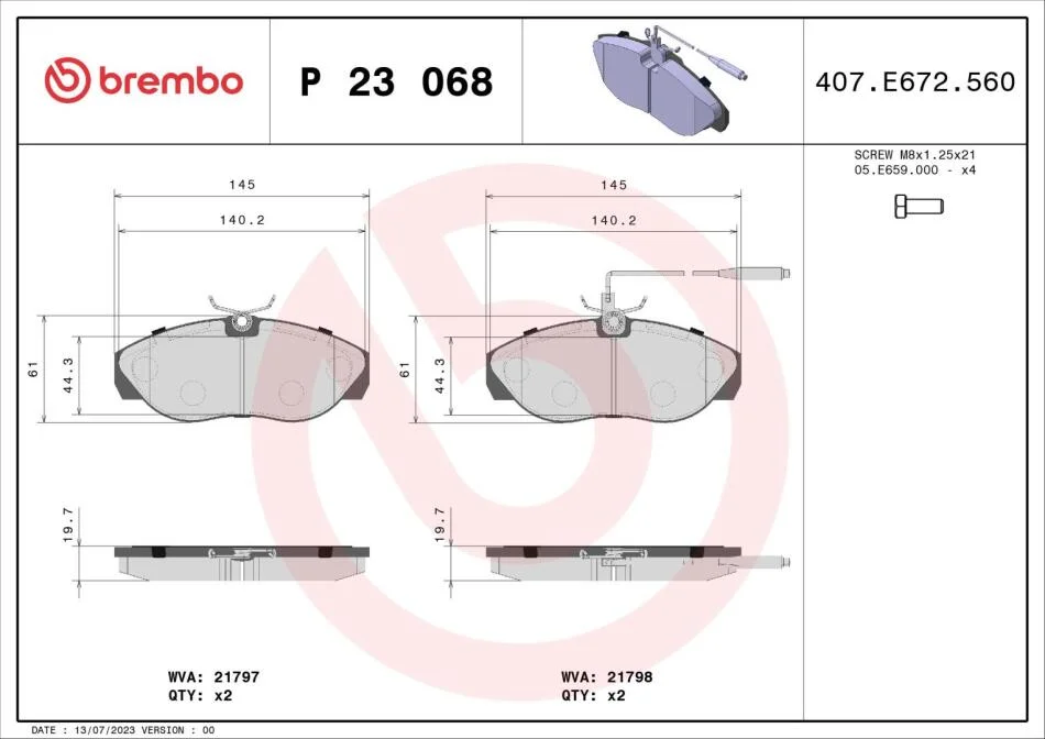 Гальмівні колодки дискові BREMBO P23 068 (фото 1)