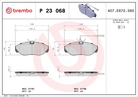 Гальмівні колодки дискові BREMBO P23 068