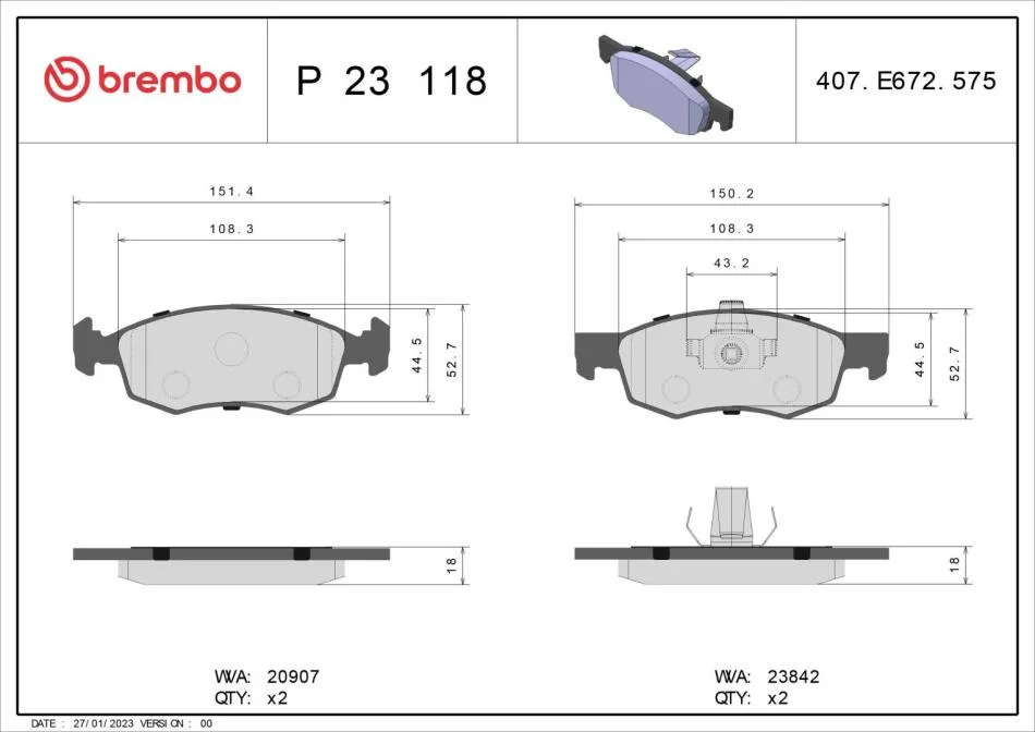 Гальмівні колодки дискові BREMBO P23 118 (фото 1)