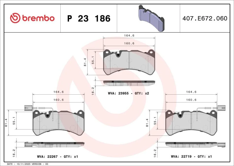 Гальмівні колодки дискові BREMBO P23 186 (фото 1)
