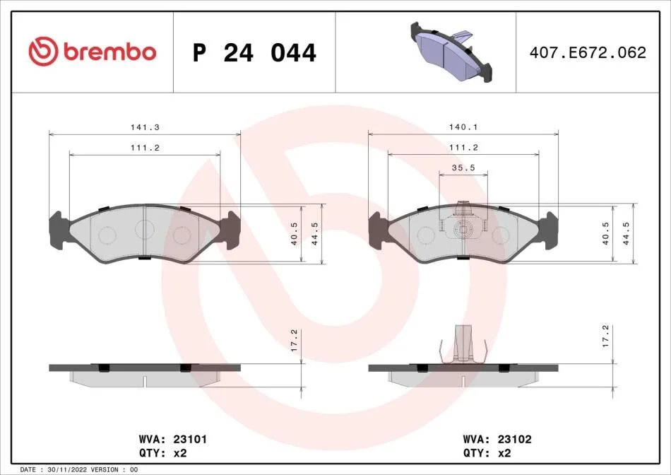 Гальмівні колодки дискові BREMBO P24 044 (фото 1)