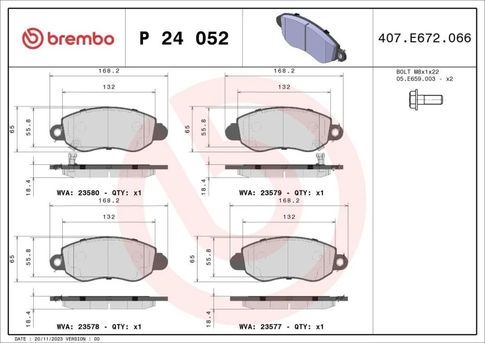 Гальмівні колодки дискові BREMBO P24 052 (фото 1)