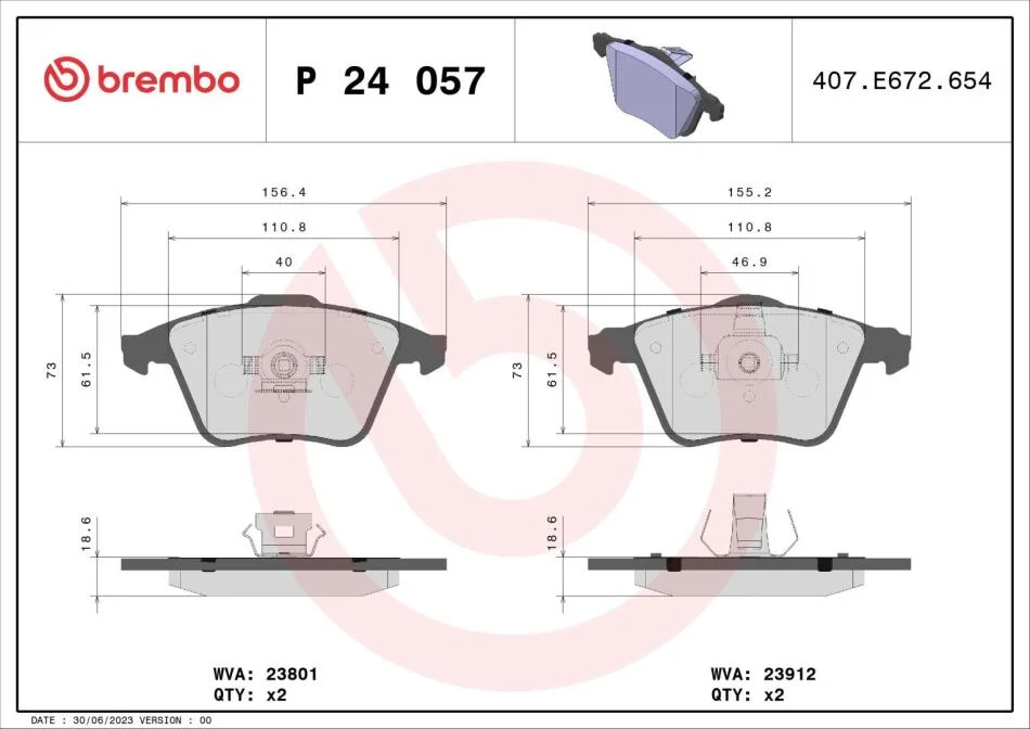 Комплект гальмівних колодок з 4 шт. дисків BREMBO P24057 (фото 1)