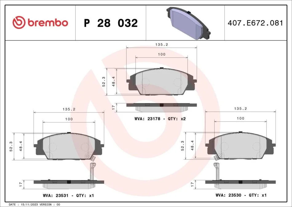 Гальмівні колодки дискові BREMBO P28 032 (фото 1)