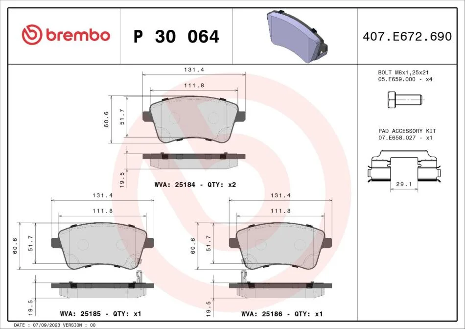 Гальмівні колодки дискові BREMBO P30 064 (фото 1)