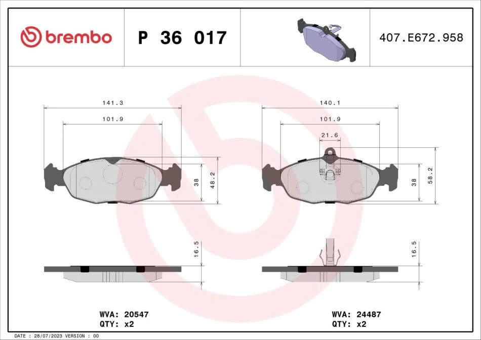 Гальмівні колодки дискові BREMBO P36 017 (фото 1)
