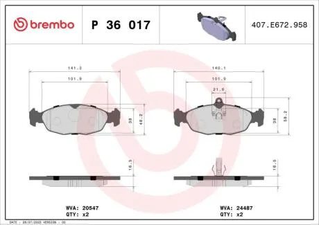 Гальмівні колодки дискові BREMBO P36 017