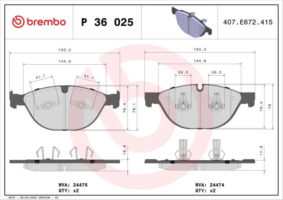 Гальмівні колодки дискові BREMBO P36 025 (фото 1)