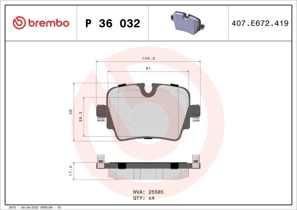 Гальмівні колодки дискові BREMBO P36 032 (фото 1)