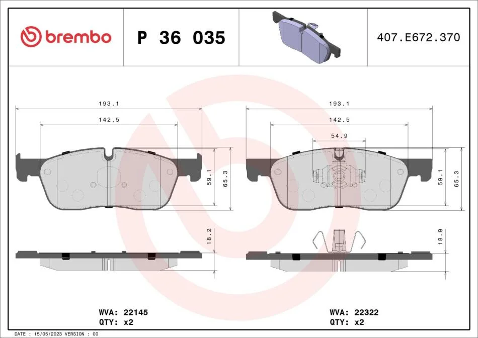 Комплект гальмівних колодок з 4 шт. дисків BREMBO P36035 (фото 1)