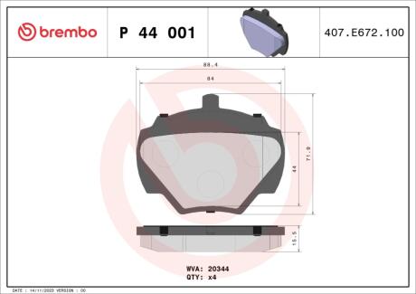 Гальмівні колодки дискові BREMBO P44 001