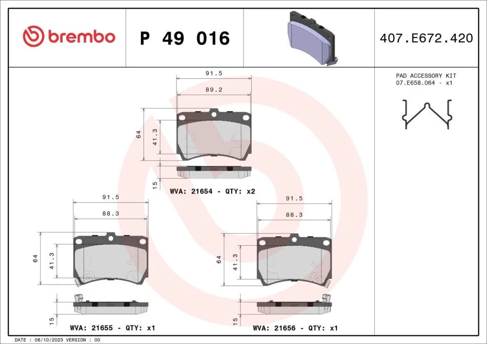 Гальмівні колодки дискові BREMBO P49 016 (фото 1)