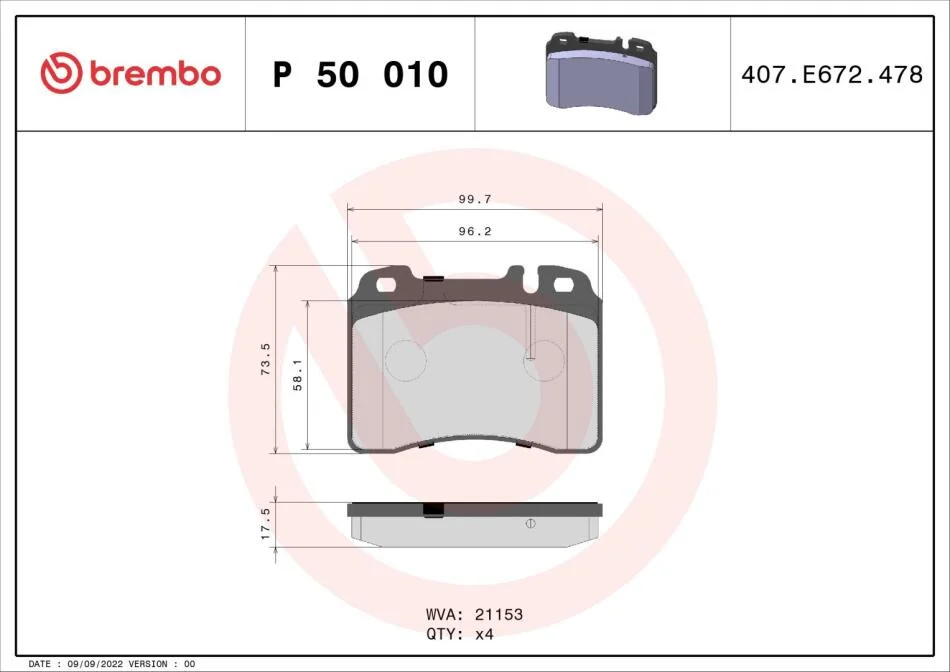 Гальмівні колодки дискові BREMBO P50 010 (фото 1)