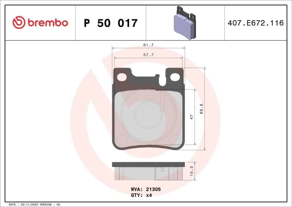 Гальмівні колодки дискові BREMBO P50 017 (фото 1)