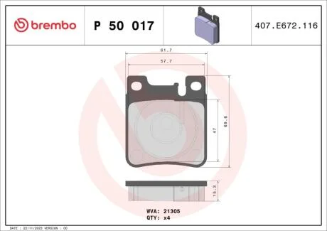 Гальмівні колодки дискові BREMBO P50 017