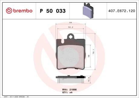 Гальмівні колодки дискові BREMBO P50 033X