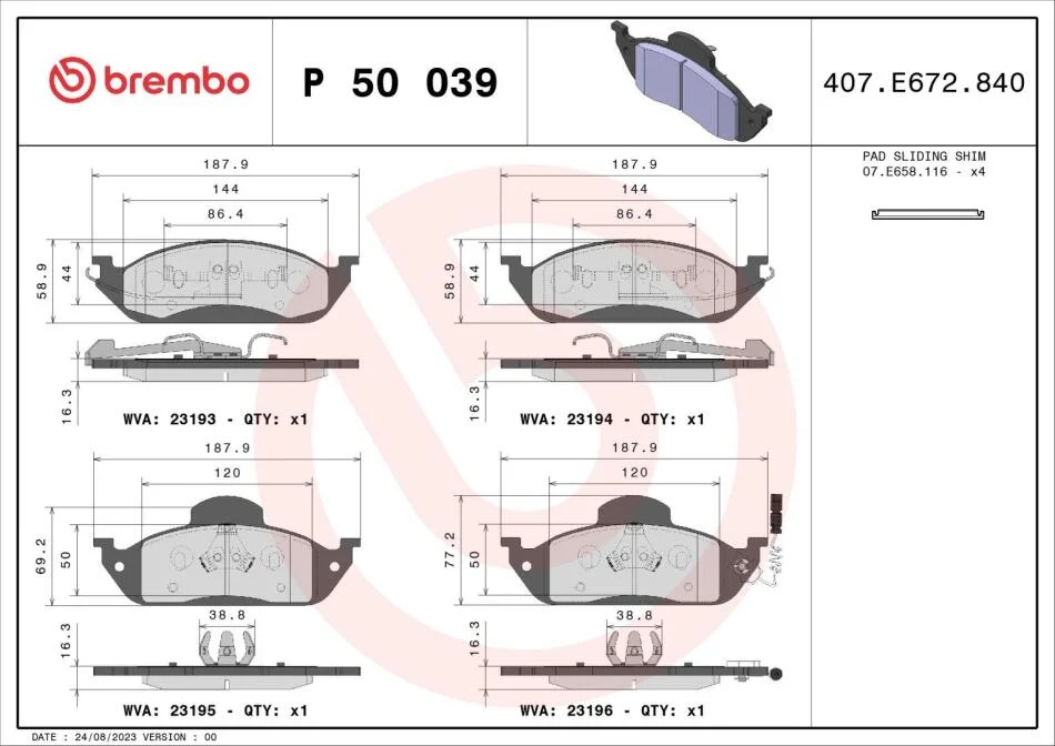 Гальмівні колодки дискові BREMBO P50 039 (фото 1)