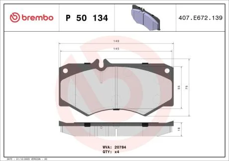 Гальмівні колодки дискові BREMBO P50 134
