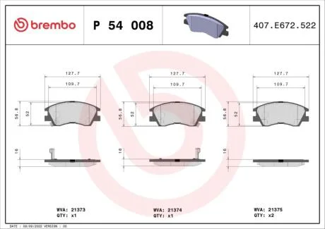 Гальмівні колодки дискові BREMBO P54 008