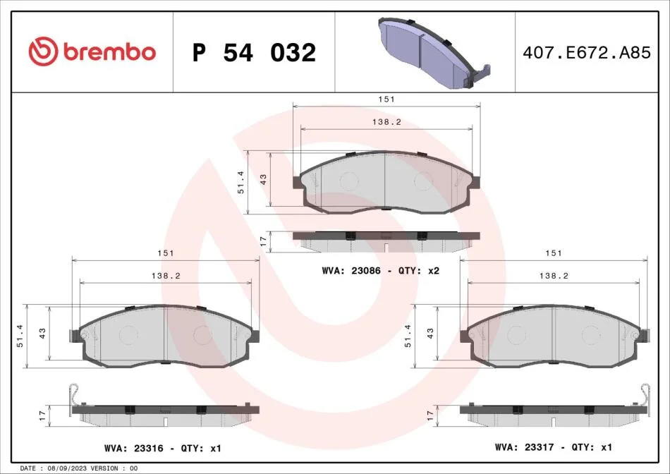 Гальмівні колодки дискові BREMBO P54 032 (фото 1)
