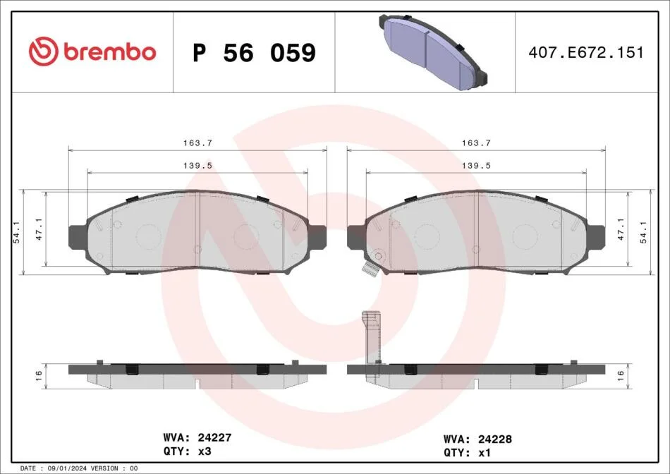 Комплект гальмівних колодок з 4 шт. дисків BREMBO P56059 (фото 1)