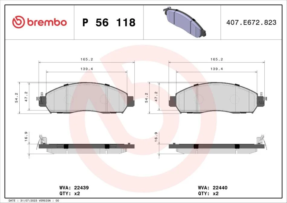 Гальмівні колодки дискові BREMBO P56 118 (фото 1)