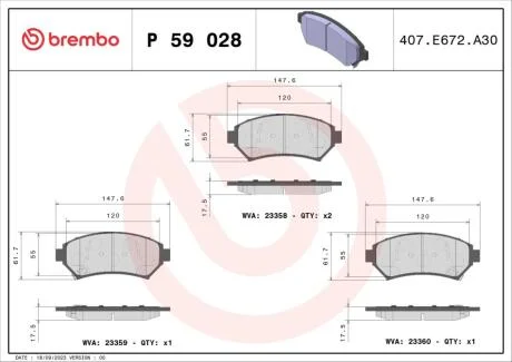 Гальмівні колодки дискові BREMBO P59 028