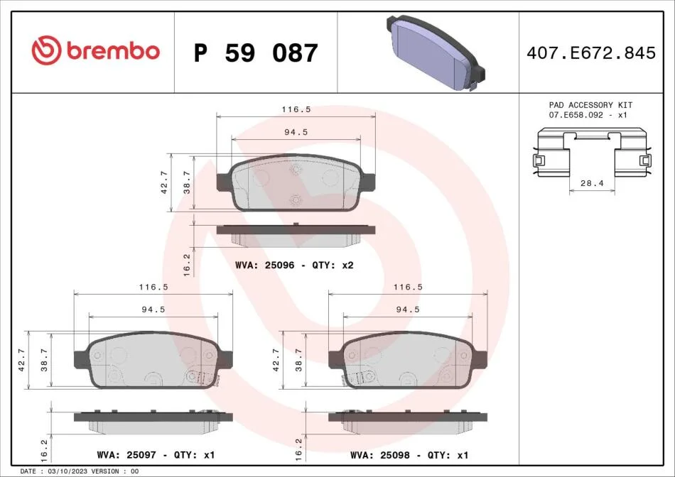 Гальмівні колодки дискові BREMBO P59 087 (фото 1)