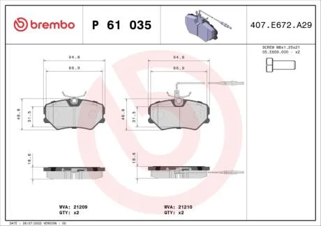 Гальмівні колодки дискові BREMBO P61 035