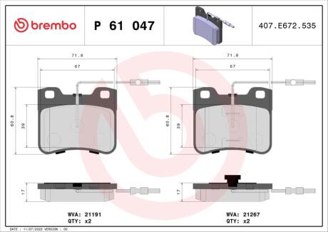 Гальмівні колодки дискові BREMBO P61 047