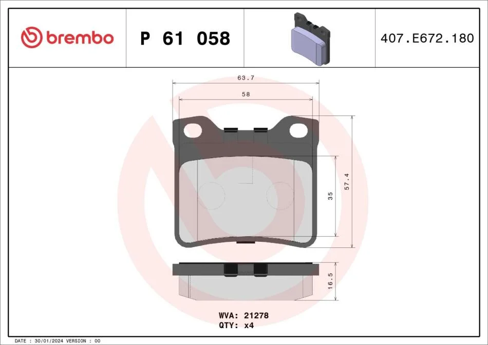 Гальмівні колодки дискові BREMBO P61 058 (фото 1)