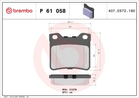 Гальмівні колодки дискові BREMBO P61 058