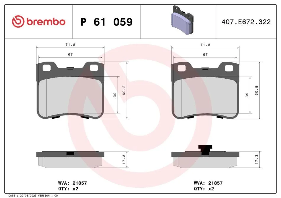 Гальмівні колодки дискові BREMBO P61 059 (фото 1)