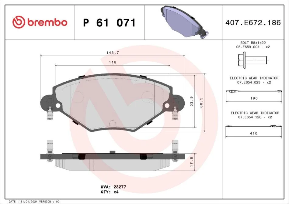 Гальмівні колодки дискові BREMBO P61 071 (фото 1)