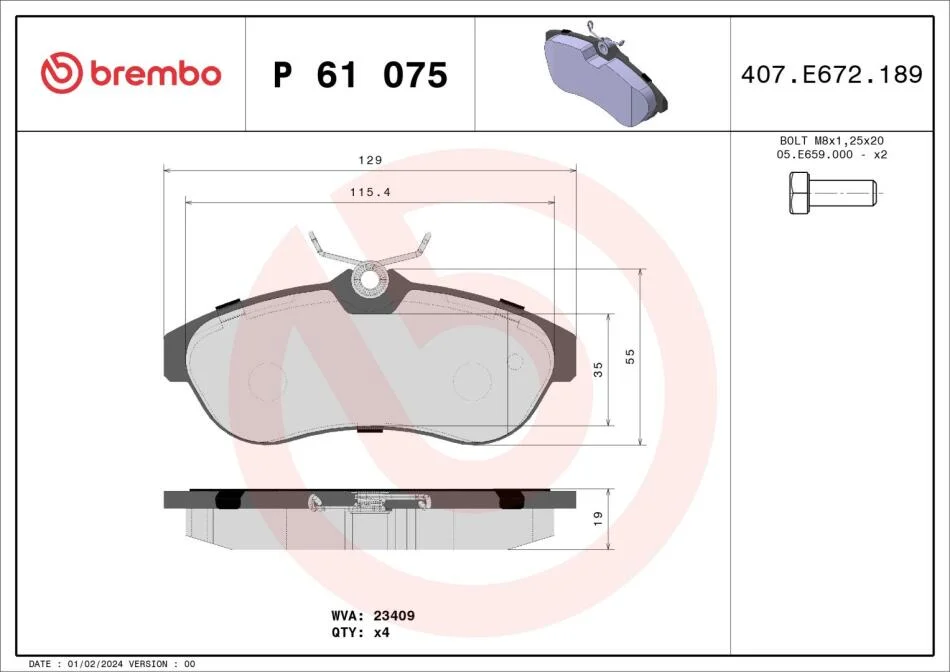 Гальмівні колодки дискові BREMBO P61 075 (фото 1)