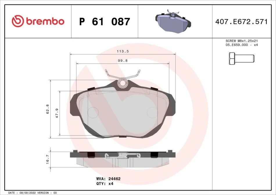 Гальмівні колодки дискові BREMBO P61 087 (фото 1)