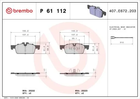 Гальмівні колодки дискові BREMBO P61 112