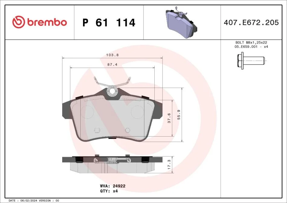 Гальмівні колодки дискові BREMBO P61 114 (фото 1)